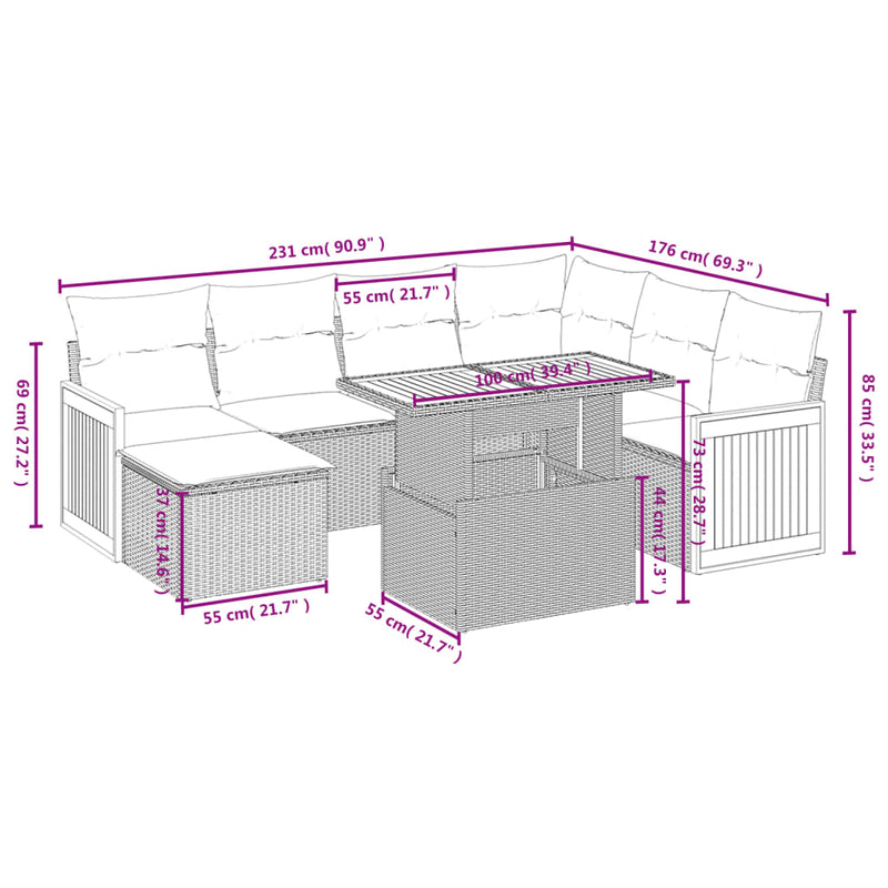 8 Piece Garden Sofa Set with Cushions Grey Poly Rattan