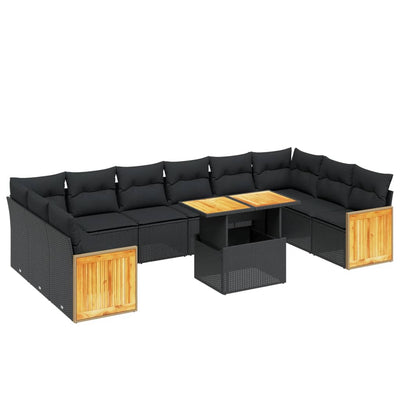 11 Piece Garden Sofa Set with Cushions Black Poly Rattan