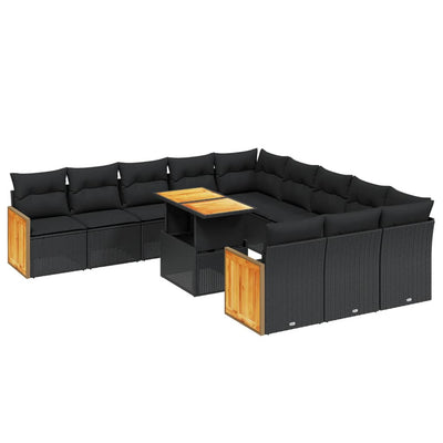 11 Piece Garden Sofa Set with Cushions Black Poly Rattan