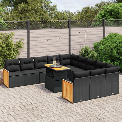 11 Piece Garden Sofa Set with Cushions Black Poly Rattan