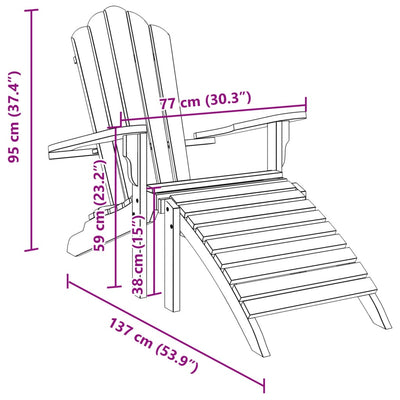 Garden Adirondack Chair with Footrest Solid Wood Teak