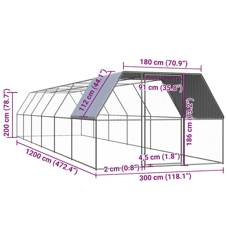 Chicken Cage 3x12x2 m Galvanised Steel