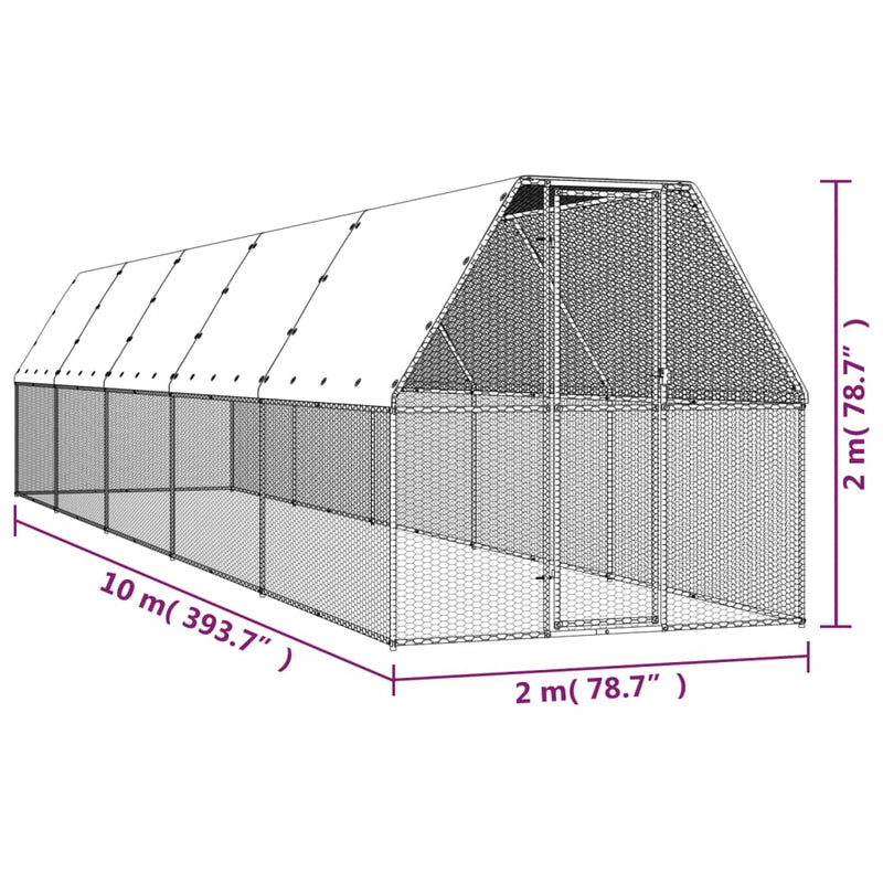 Chicken Cage 2x10x2 m Galvanised Steel