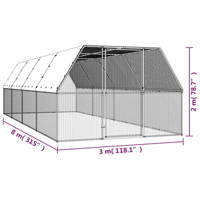 Chicken Cage 3x8x2 m Galvanised Steel