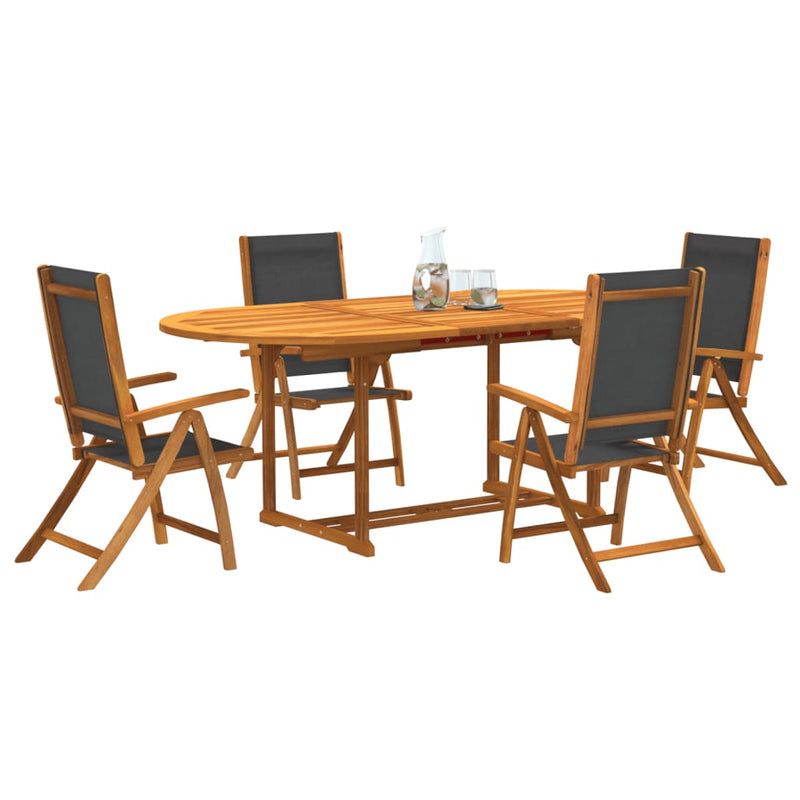 5 Piece Garden Dining Set Solid Wood Acacia and Textilene