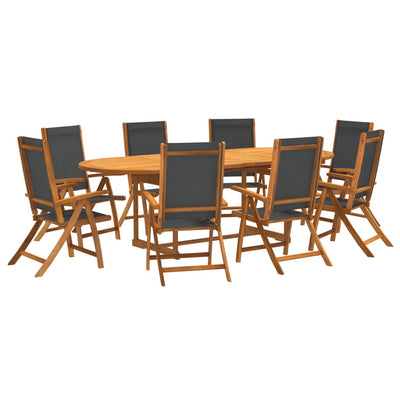 9 Piece Garden Dining Set Solid Wood Acacia and Textilene