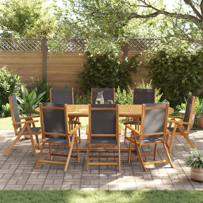 9 Piece Garden Dining Set Solid Wood Acacia and Textilene