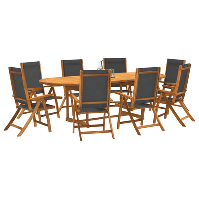 9 Piece Garden Dining Set Solid Wood Acacia and Textilene