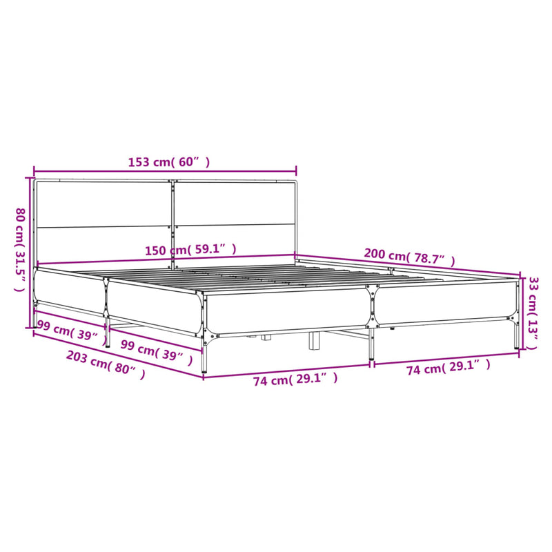 Bed Frame without Mattress Black 150x200 cm