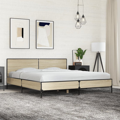 Bed Frame Sonoma Oak 183x203 cm King Size Engineered Wood and Metal