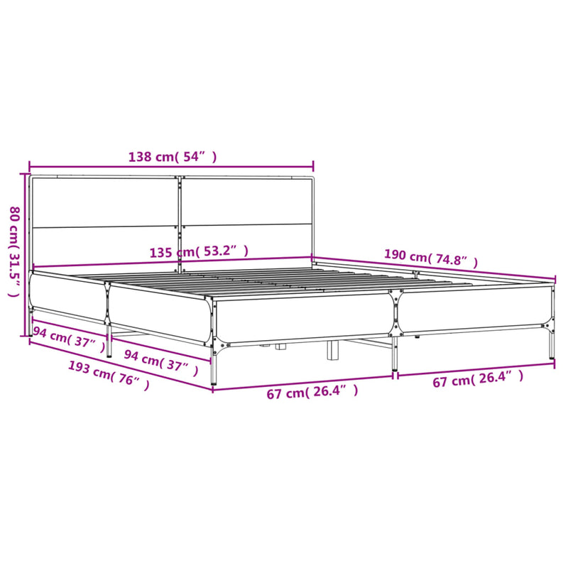 Bed Frame without Mattress Sonoma Oak 135x190 cm