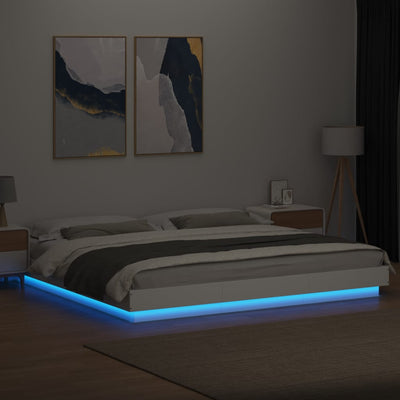 Bed Frame with LED Lights without Mattress White 183x203 cm King