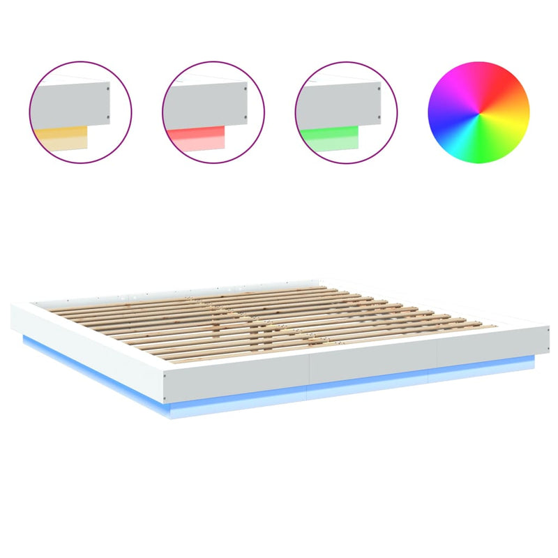 Bed Frame with LED Lights without Mattress White 183x203 cm King