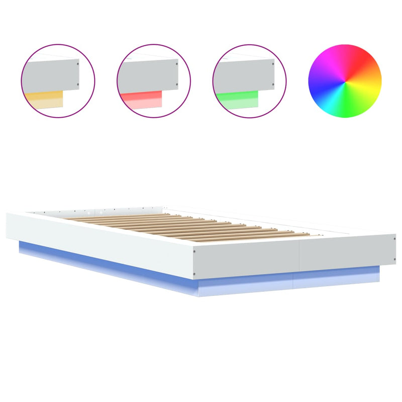 Bed Frame with LED Lights without Mattress White 90x190 cm