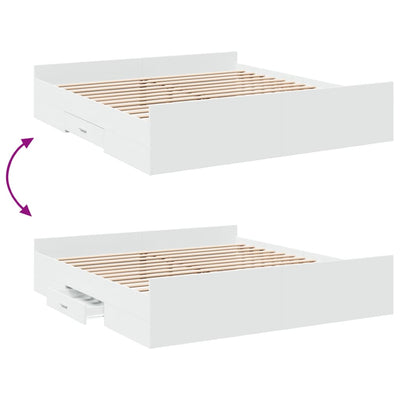 Bed Frame with Drawers without Mattress White 183x203 cm King