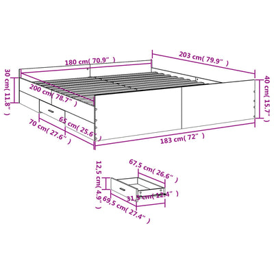 Bed Frame with Drawers without Mattress White 183x203 cm King