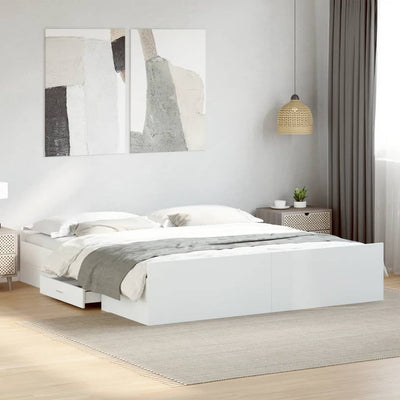 Bed Frame with Drawers without Mattress White 183x203 cm King