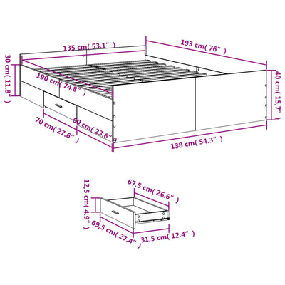 Bed Frame with Drawers without Mattress White 135x190 cm