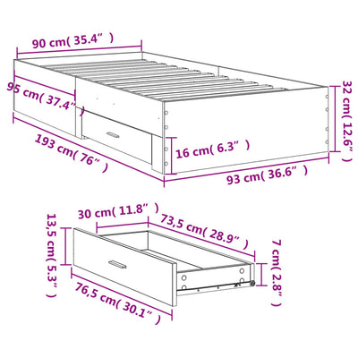 Bed Frame with Drawers without Mattress White 90x190 cm