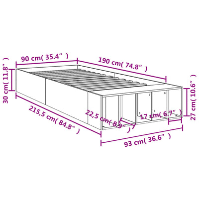 Bed Frame without Mattress White 90x190 cm