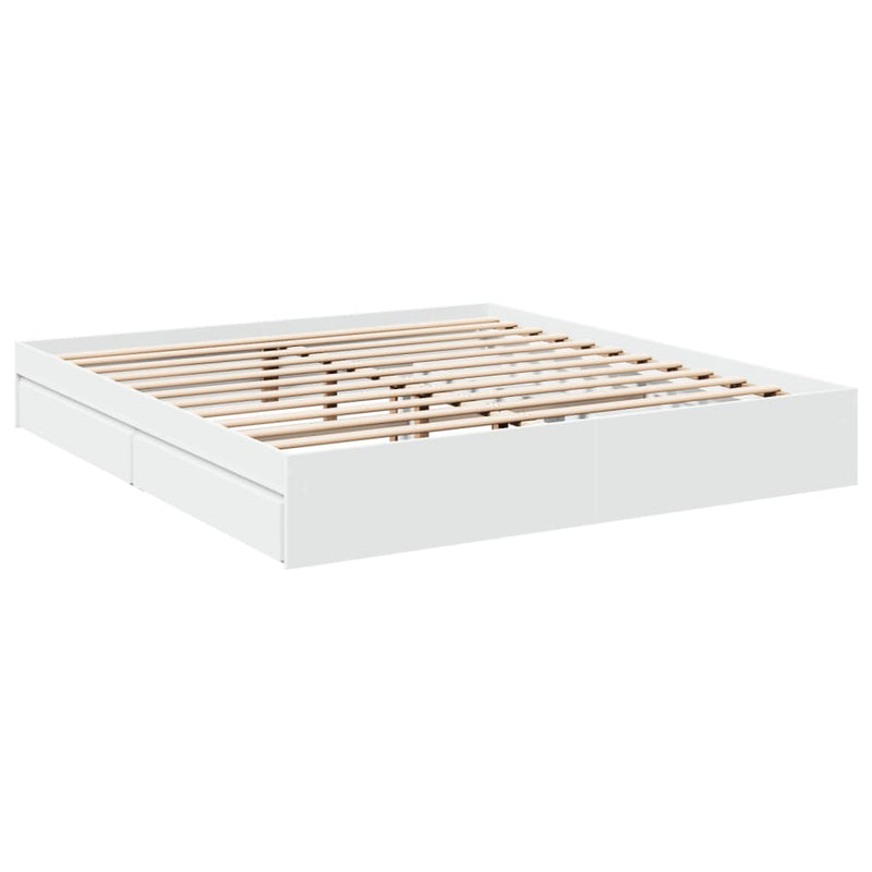 Bed Frame with Drawers without Mattress White 183x203 cm King