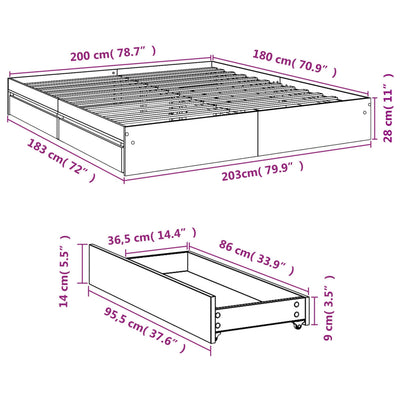 Bed Frame with Drawers without Mattress White 183x203 cm King