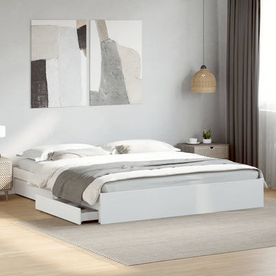 Bed Frame with Drawers White 183x203 cm King Size Engineered Wood