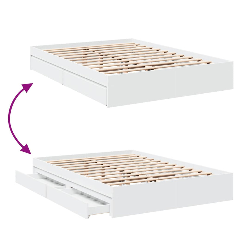 Bed Frame with Drawers without Mattress White 150x200 cm