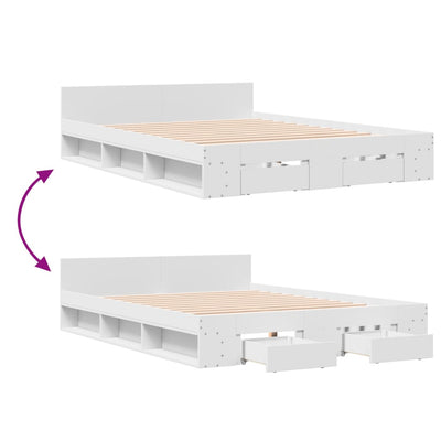 Bed Frame with Drawers without Mattress White 150x200 cm