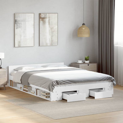 Bed Frame with Drawers without Mattress White 150x200 cm