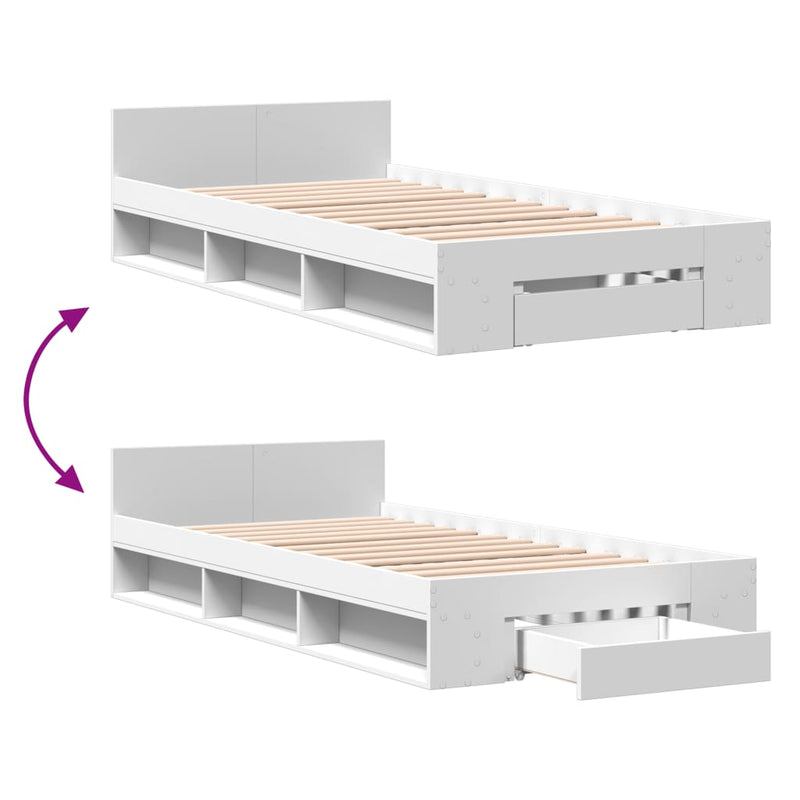 Bed Frame with Drawer without Mattress White 90x190 cm