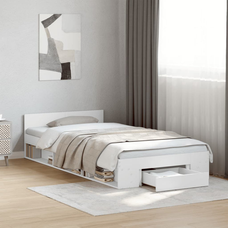 Bed Frame with Drawer without Mattress White 90x190 cm