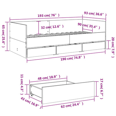 Daybed with Drawers without Mattress White 90x190 cm