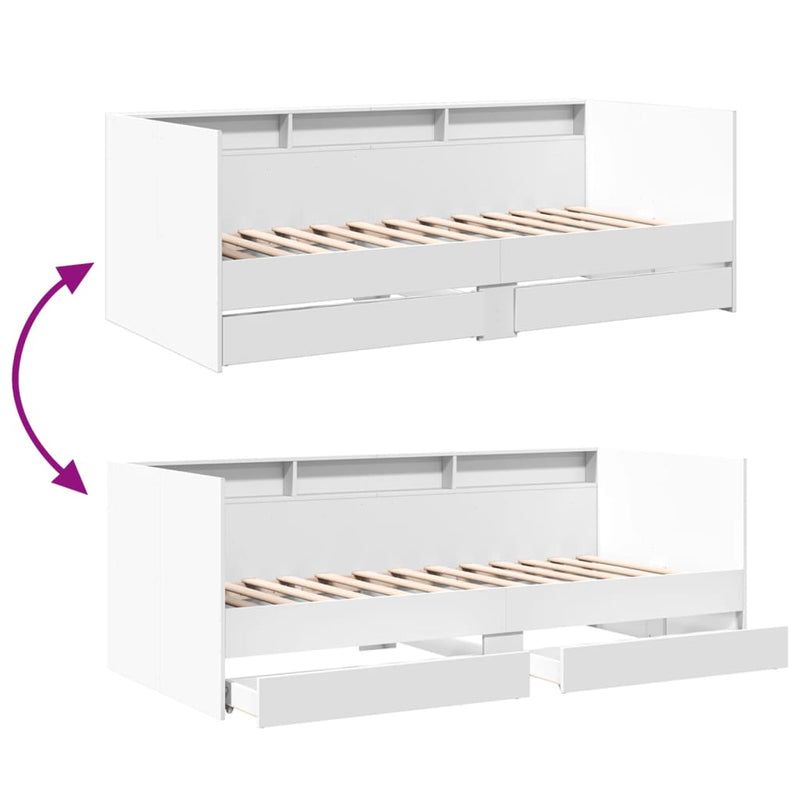 Daybed with Drawers without Mattress White 90x190 cm