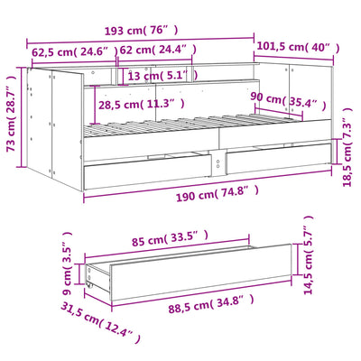 Daybed with Drawers without Mattress White 90x190 cm