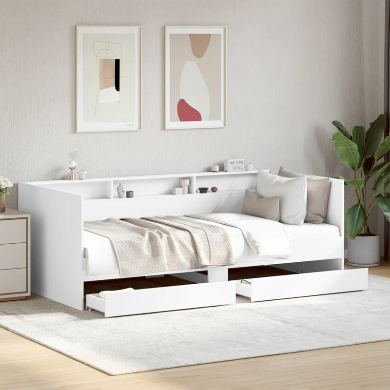 Daybed with Drawers without Mattress White 90x190 cm