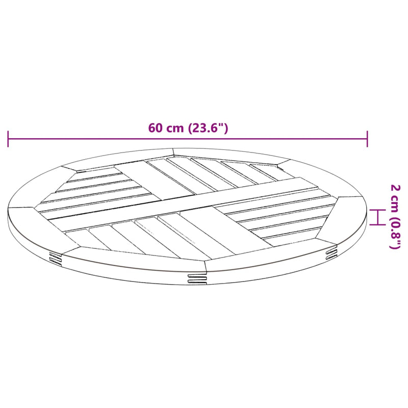 Table Top Ø60x2 cm Round Solid Wood Acacia