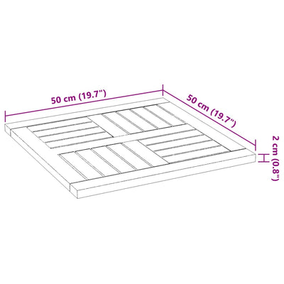 Table Top 50x50x2 cm Square Solid Wood Acacia