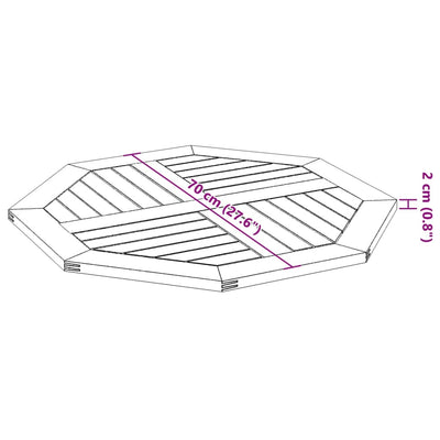 Table Top 70x70x2 cm Octagonal Solid Wood Acacia