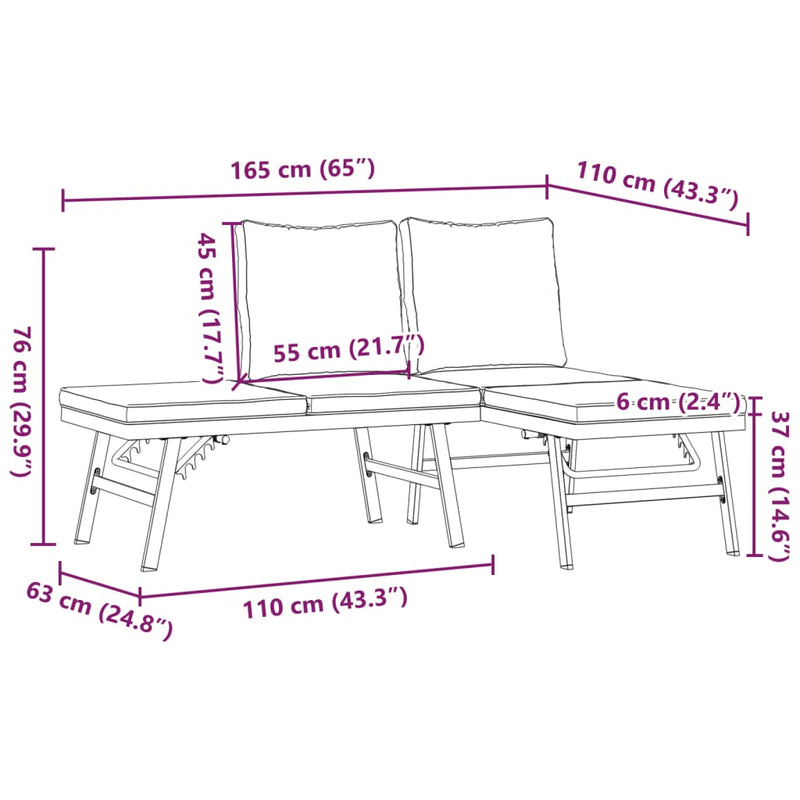 Garden Benches with Cushions 2 pcs Black Powder-coated Steel