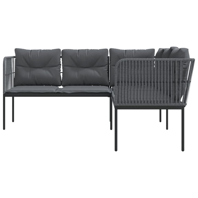 Garden Sofa with Cushions L-shaped Black Steel and Textilene