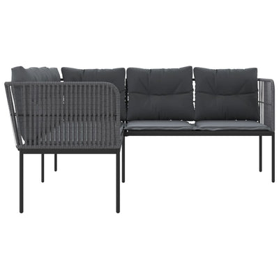 Garden Sofa with Cushions L-shaped Black Steel and Textilene