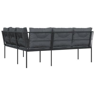 Garden Sofa with Cushions L-shaped Black Steel and Textilene