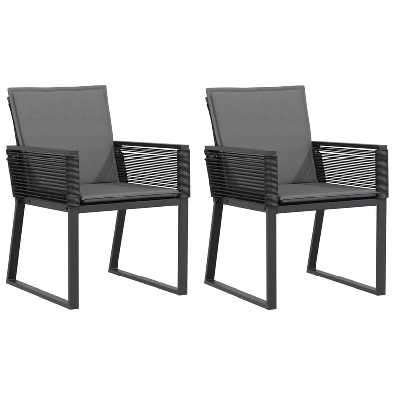 Garden Chairs with Cushions 2 pcs Black Poly Rattan