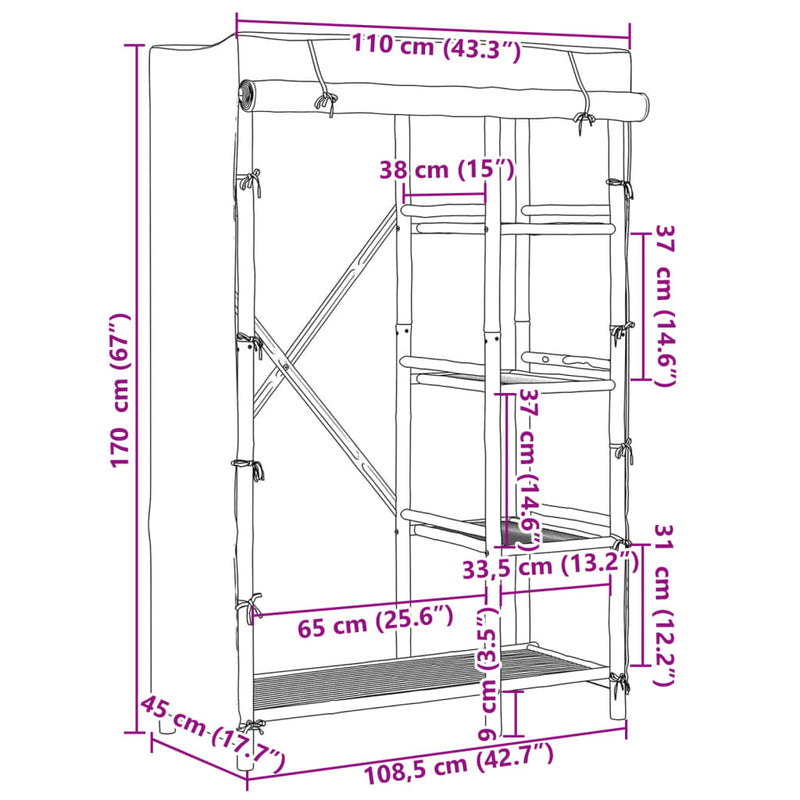 Wardrobe 110x45x170 cm Bamboo