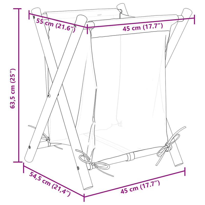 Laundry Basket Cream White 45x55x63.5 cm Bamboo