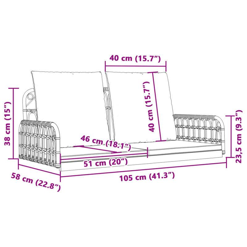 Swing Bench with Cushions 105x58x38 cm Poly Rattan and Steel