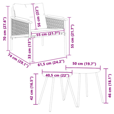 4 Piece Balcony Furniture Set with Cushions Black Steel