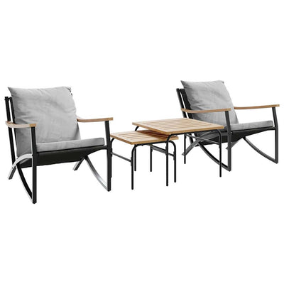 4 Piece Balcony Furniture Set with Cushions Black Steel