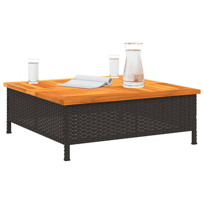 Garden Table Black 70x70x25  cm Rattan and Acacia Wood